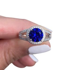 sterling silver 925 sapphire gem ring with cubic zirconia